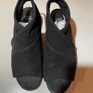 Eileen Fisher Black Open-Toe Wrap Slip-On Sandals